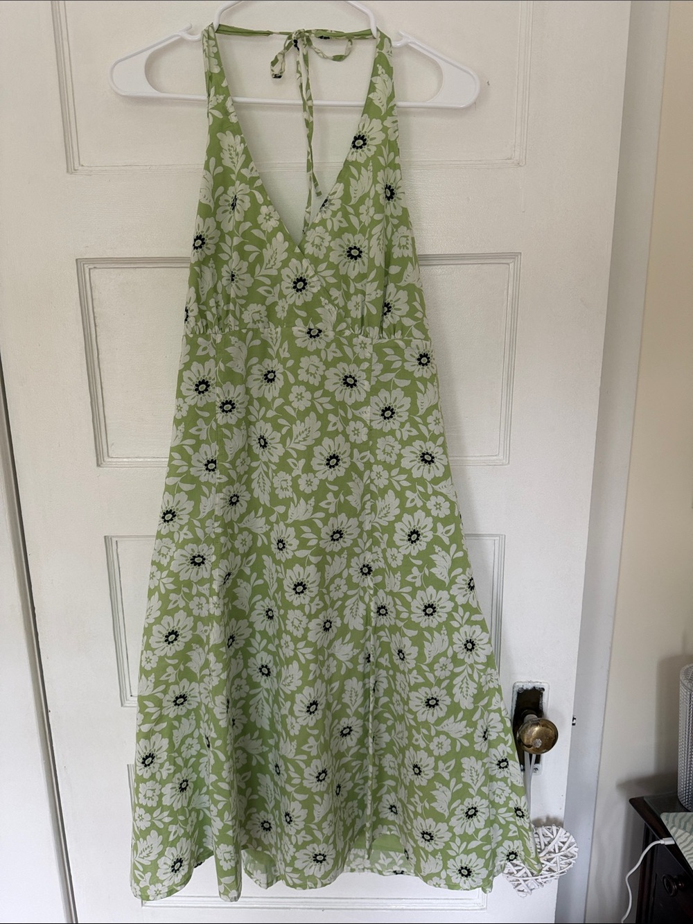 Light Green Floral Cotton Halter Dress